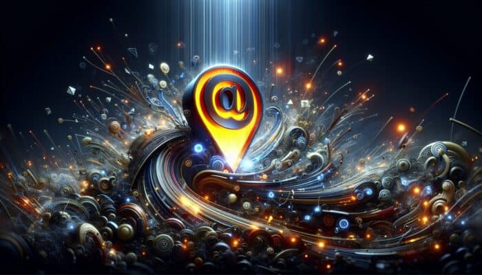 How to Write Persuasive Email CTAs: Glowing CTA button in a vibrant digital email interface, guiding users through a bustling marketing landscape with swirling data streams.